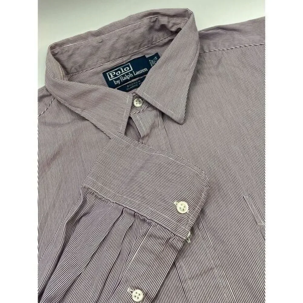 Polo Ralph Lauren Andrew Mens Purple Pinstripe Button Up‎ Shirt 17 1/2 34/35